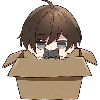 😶 Аниме, Манга, Кот, Коробка, Милый, Кавай, Чиби whatsapp sticker