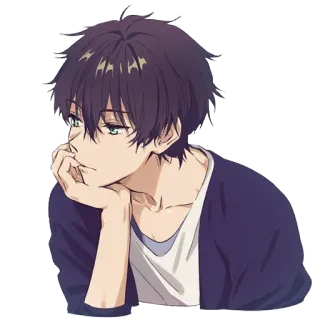 😕 anime, boy, thinking, cartoon, character, purple hair, teen telegram sticker