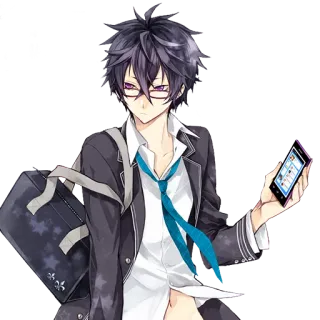 😕 Anime, Óculos, Uniforme escolar, Bolsa, Menino telegram sticker