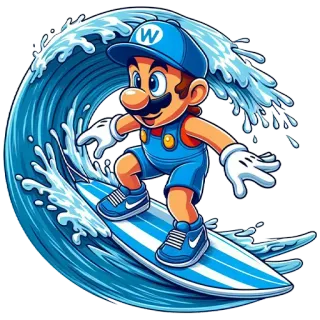 🏄‍♂️ Mario 马里奥, 冲浪, 海浪, 卡通, 瓦里奥 telegram sticker