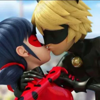 😘 Ladybug and Chat Noir Miraculous: Tales of Ladybug & Cat Noir kumbang kepik, Chat Noir, berciuman, kartun, cinta, serial animasi, pasangan whatsapp sticker