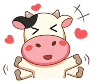 ♥ krowa, zwierzę, serca, słodki, naklejka, kreskówka telegram sticker