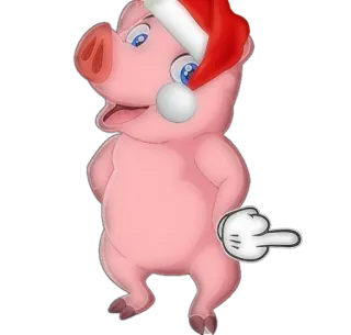🐷 หมู, การ์ตูน, คริสต์มาส, หมวกซานต้า, ตลก, ท่าทาง telegram sticker