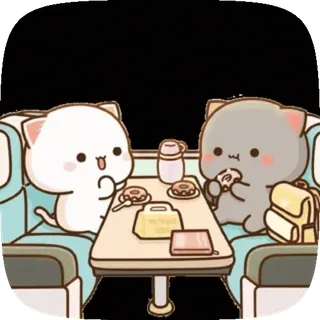 😌 gato, desenho animado, fofo, kawaii, donut, comendo, trem telegram sticker