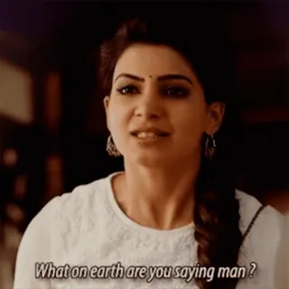 😐 What on earth are you saying man? woman, question, confused, expression, dialogue whatsapp sticker