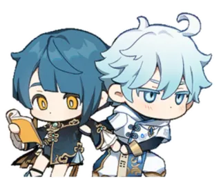 👨‍❤️‍💋‍👨 Xingqiu and Chongyun Genshin Impact Videogame, Chibi, Personages, Genshin Impact, Xingqiu, Chongyun telegram sticker