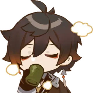 🙃 Zhongli Genshin Impact Anime, Videospiel, Genshin Impact, Zhongli, Chibi, Getränk, Süß whatsapp sticker