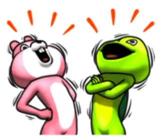 😂 pegatina, dibujos animados, animal, gracioso, ardilla rosa, rana verde whatsapp sticker