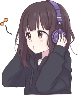 🎧 Anime, Mädchen, Kopfhörer, Musik, Süß, Kawaii, Hören, Otaku telegram sticker