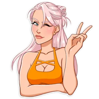 ✌ Frau, Zwinkern, Frieden, Mädchen telegram sticker