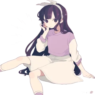 🤨 Anime, Mädchen, Sitzend, Lässig, Niedlich, Cartoon whatsapp sticker