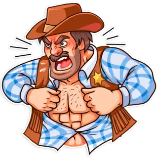 😡 Dessin animé, Cowboy, Shérif, En colère, Western telegram sticker