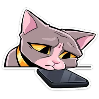 😔 แมว, โทรศัพท์, เศร้า, อิโมจิ, สติกเกอร์, การ์ตูน, สัตว์ telegram sticker