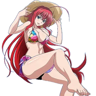 ☀️ Rias Gremory High School DxD Anime, Biquíni, Garota, Cabelo Ruivo, Chapéu, Verão, Praia telegram sticker