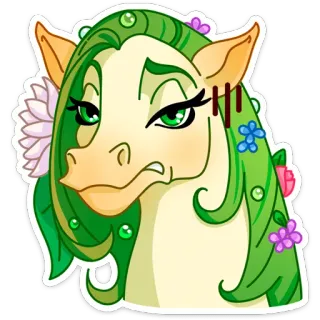 😅 cheval, dessin animé, autocollant, animal, fleurs, en colère, mignon telegram sticker