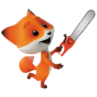 😏 zorro, motosierra, dibujos animados, naranja, animal whatsapp sticker