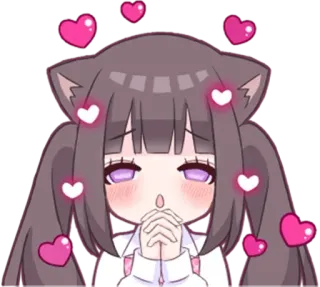 😍 Anime, Kawaii, Coeurs, Oreilles de chat, Dessin animé telegram sticker