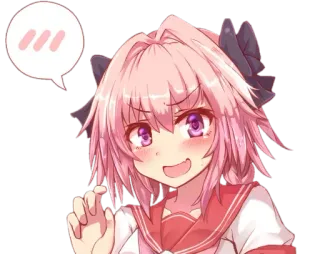😅 Astolfo Fate/Apocrypha animé, cheveux roses, rougir, mignon, sourire telegram sticker