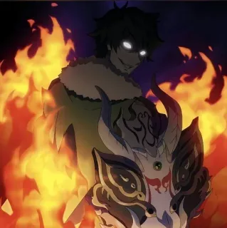 ❤️‍🔥 Naofumi Iwatani The Rising of the Shield Hero アニメ, キャラクター, 盾の勇者の成り上がり, ファンタジー, 炎, 悪魔, モンスター telegram sticker