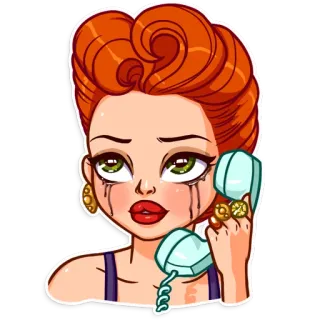 😭 mujer, triste, llorando, teléfono, dibujo animado, personaje, molesto telegram sticker