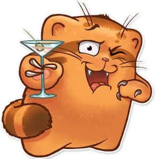 👌 cat, martini, drink, animal, cartoon whatsapp sticker