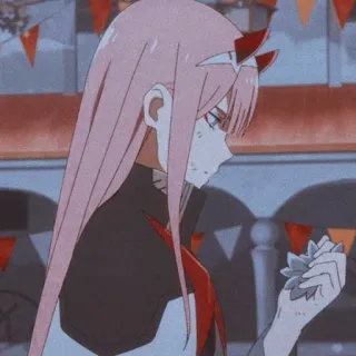 🌷 Zero Two Darling in the Franxx Anime, Zero Two, Darling in the Franxx, fofo, cabelo rosa, chifres telegram sticker
