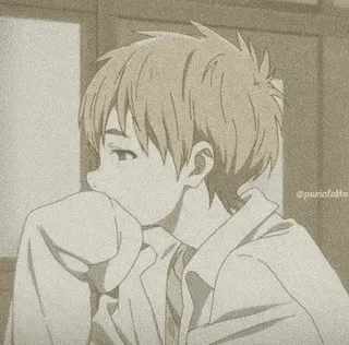 📎 @puriolatte anime, boy, pensive, character, illustration, drawing telegram sticker