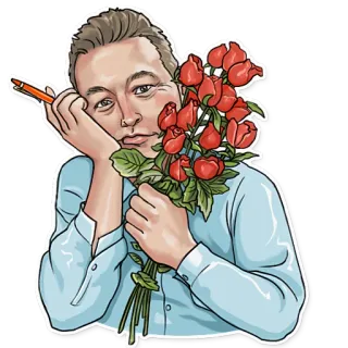 😍 Elon Musk Elon Musk, Kwiaty, Róże, Kreskówka, Portret telegram sticker