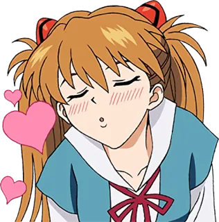 😍 Asuka Langley Soryu Neon Genesis Evangelion animé, dessin animé, coeurs, amour, baiser telegram sticker