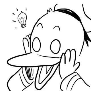 💡 desenho animado, pato, lâmpada, ideia, desenho, preto e branco telegram sticker