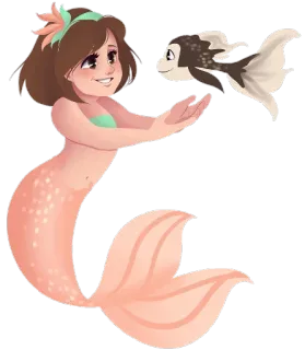 🧜‍♀ Русалка, Рыба, Фэнтези, Милый, Мультфильм telegram sticker