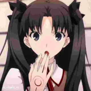 🤭 Rin Tohsaka Fate/stay night อนิเมะ, ผู้หญิง, เวทมนตร์, ริน โทซากะ, Fate/Stay Night, ตัวละคร telegram sticker