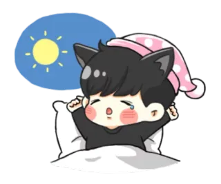 ☀ милый, каваий, сонный, кошачьи ушки, мультфильм, мальчик, пижама telegram sticker