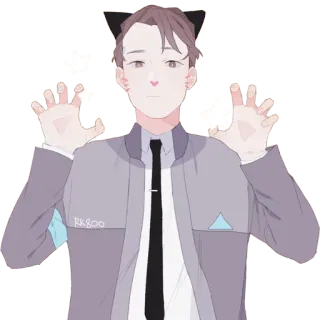 😺 Connor Detroit: Become Human RK800 android, cat ears, grey, tie telegram sticker