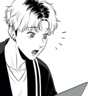😯 マンガ, アニメ, ショック, びっくり, 白黒, キャラクター, 男 telegram sticker