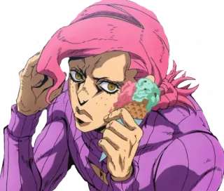 🍦 Doppio JoJo's Bizarre Adventure anime, pink hair, ice cream, character, doppio telegram sticker
