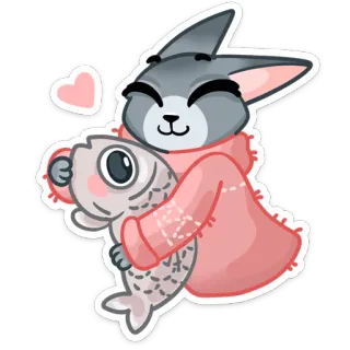 😘 кот, рыба, объятие, животное, милый, каваий, наклейка telegram sticker