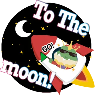 🌙 To The moon! luna, cohete, estrellas, rey, dibujos animados telegram sticker