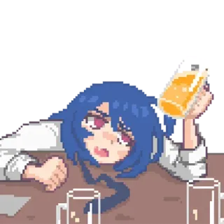 😀 Аниме, Пить, Алкоголь, Пиво, Пиксель арт telegram sticker