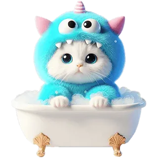 🚿 猫, 小猫, 洗澡, 怪物, 服装, 可爱 telegram sticker