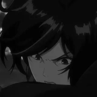 🗡 Anime, Mulher, Irritada, Séria, Preto e branco telegram sticker