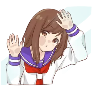 😧 Ragazza anime, Cartone animato, Carina, Uniforme scolastica, Bruna, Saluto telegram sticker