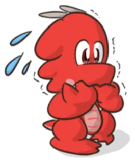 ☹ criatura vermelha, assustado, nervoso, desenho animado, fofo, monstro, personagem telegram sticker