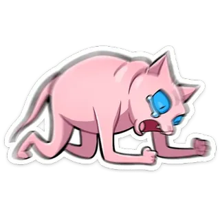 😢 cat, crying, sad, cartoon, pink, animal telegram sticker
