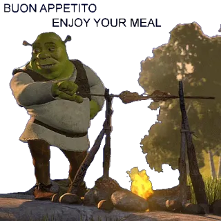🍽 Shrek ogro, desenho animado, fogo, assando, cozinhando whatsapp sticker