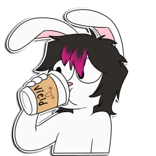 ☕️ vield rabbit, bunny, drinking, coffee, cup, cartoon, anthro, beverage telegram sticker