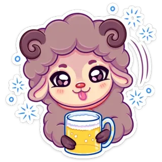 🍵 pecora, animale, cartone animato, birra, bevanda, carino telegram sticker