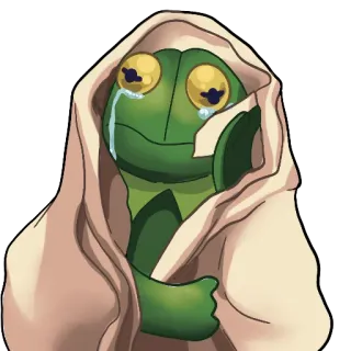 😢 frog, crying, sad, emotional, green, towel telegram sticker