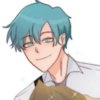🎧 Anime, Mangá, Personagem, Cabelo azul, Retrato, Arte whatsapp sticker