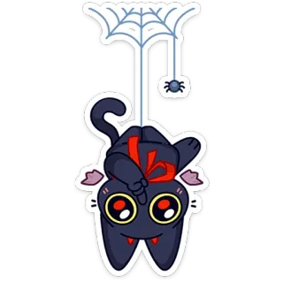 🙃 gatto, ragno, halloween, carino, cartone animato, adesivo, animale, ragnatela telegram sticker